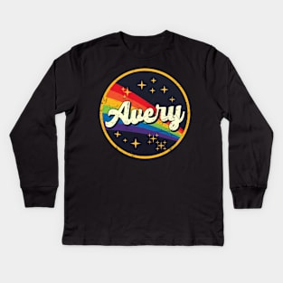 Avery // Rainbow In Space Vintage Grunge-Style Kids Long Sleeve T-Shirt